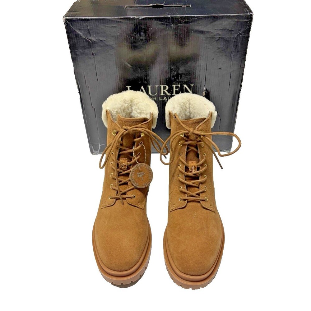 Lauren Ralph Lauren Carlee Suede Booties in Whiskey/Natural Size 7.5 NIB